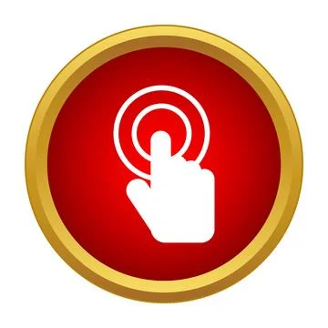 Index finger touching screen on red round button 库存插图