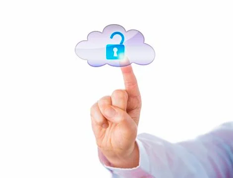 Index Finger Unlocking A Virtual Lock Via Cloud Stock Illustration