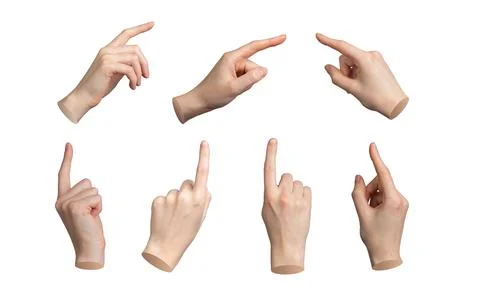 Index fingers pointing, pointers indicating, showing, advertising gestures se Foto stock