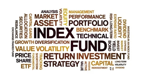 Index fund animated word cloud,animation tag kinetic typography seamless loop. Stock Footage 315655165