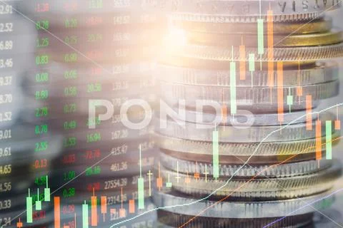 Index graph of stock market financial indicator analysis on LED. Abstract sto Stock Photos
