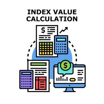 Index value calculation data analysis financial spreadsheet Stock Illustration