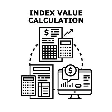 Index value calculation data analysis financial spreadsheet Stock Illustration