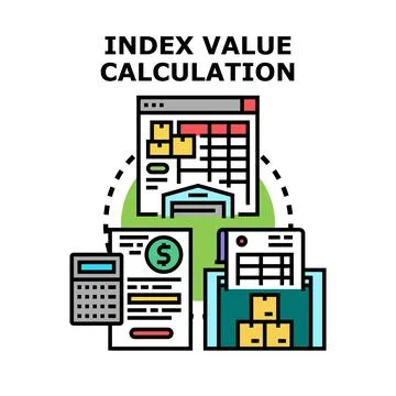 Index value calculation, financial analysis, accounting data Illustrazione stock