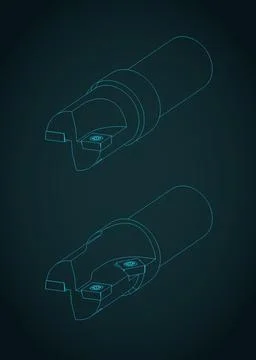 Indexable end mill cutters with carbide inserts isometric blueprints Stock Illustration