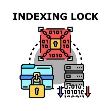 Indexing lock concept securing digital data access Illustrazione stock