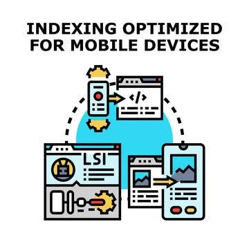 Indexing process for mobile search engine optimization Illustrazione stock