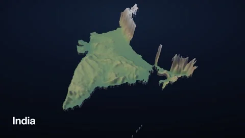 India 3D elevation relief map 스톡 동영상 340607243
