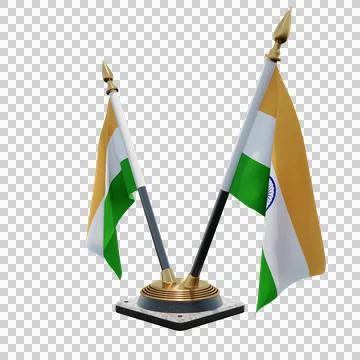 India 3d illustration flag on pole. Wood flagpole Stock-Illustration