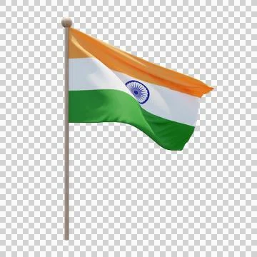 India 3d illustration flag on pole. Wood flagpole Stock Illustration