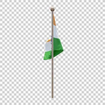 India 3d illustration flag on pole. Wood flagpole 库存插图