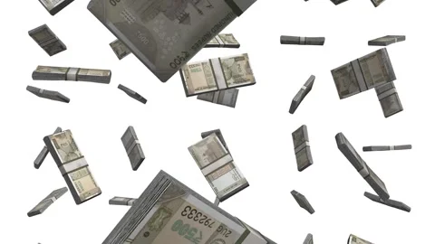 India 500 Rupees Falling Animation Stacks Of Money on White Screen 스톡 동영상 302401096