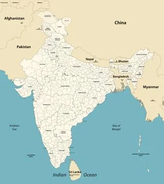 India administrative divisions vector map with neighbouring coutries Stock Illustration
