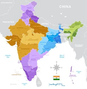 India Administrative Map Stock Illustration