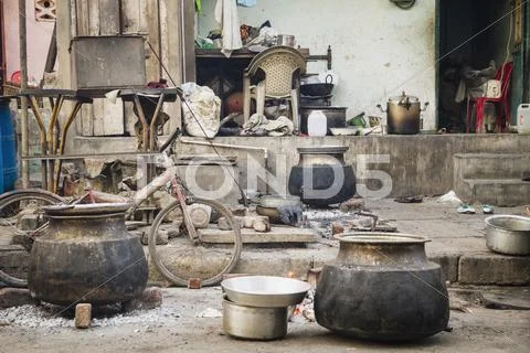 India, Ahmedabad, View of street kitchen Stock Photos