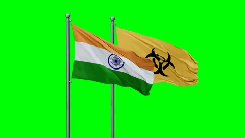 India and Biological hazard flags Stock Footage 289641485