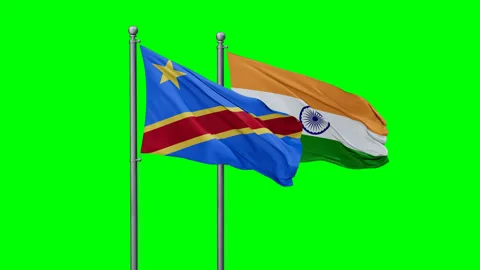 India and Congo-Kinshasa two flags Stock Footage 292798837
