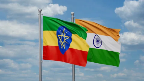 India and Ethiopia two flags Video stock 269317181