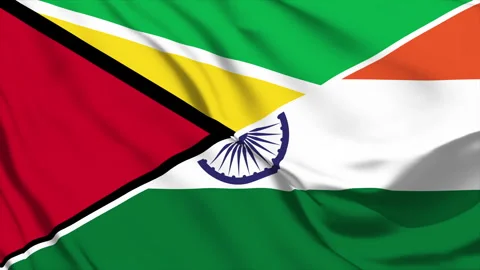 India and Guyana flags waving together in slow motion Stock Footage 326092471