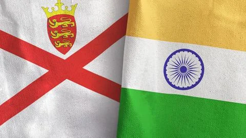 India and Jersey two flags textile cloth 3D rendering Stock Illustration