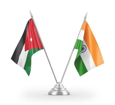 India and Jordan table flags isolated on white 3D rendering Stock Illustration