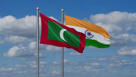India and Maldives two flags Stock Footage 288138856