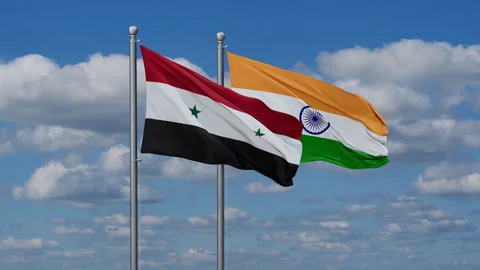 India and Syria two flags 스톡 동영상 288153374