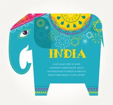 India - background with patterned elephant Stock Illustration