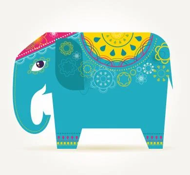 India - background with patterned elephant Illustrazione stock