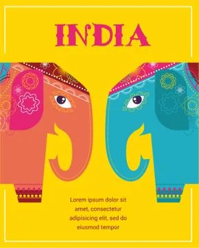 India - background with patterned elephants Stock Illustration