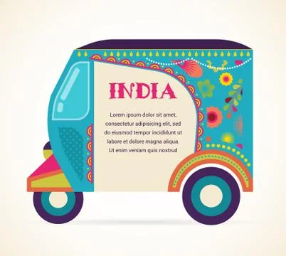 India - background with patterned rickshaw Stock Illustration