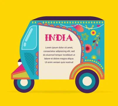 India - background with patterned rickshaw Stock Illustration