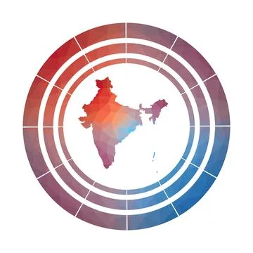 India badge. Bright gradient logo of country in low poly style. Multicolore.. Illustrazione stock