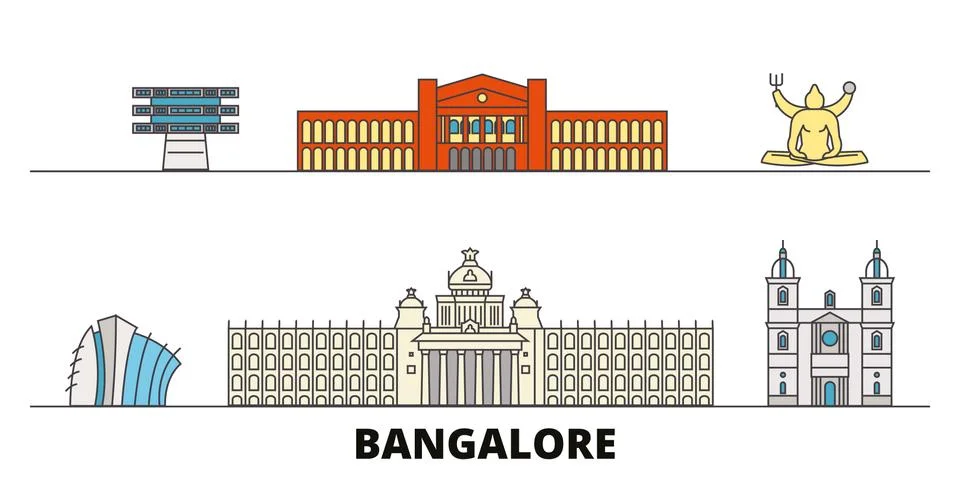 India, Bangalore flat landmarks vector illustration. India, Bangalore line city Stock Illustration