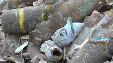 India broken figures at a Chettinad clay horse temple s Stock Footage 24002016