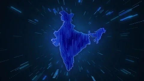 India circuit data network visual glowing blue country shape, electronic lines, Stock Footage 340527062
