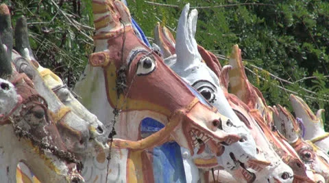 India clay horses heads Stock Footage 24005476