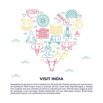 India concept banner in thin line style with place for text Stock Illustration