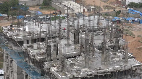 India construction site, workers scaffolding, building, office tower, Hyderabad Stock-Footage 48781021