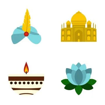 India culture objects featuring and lotus flower Stock Illustration