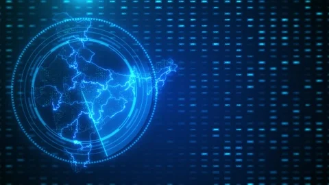India cyber security shield background with glowing blue map, circular scanner Stock Footage 333972632