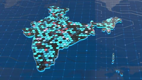 India Cybersecurity Infrastructure Concept Hex Grid Visualization Stock Footage 310946357