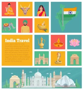 India Decorative Flat Icons Stock Illustration