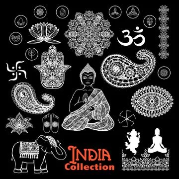 India Design Elements Chalkboard  Set Stock Illustration