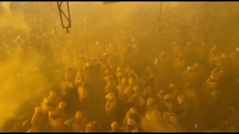 India: Devotees Drenched in Yellow as Maharashtra Village Marks Vitthal B... Stock Footage 320741753
