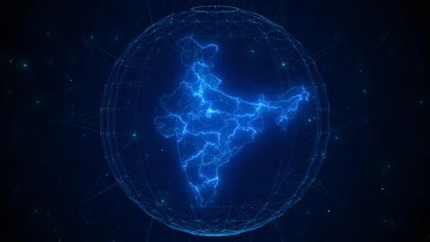 India digital network background glowing map, spherical wireframe, nodes, deep Stock Footage 334101637