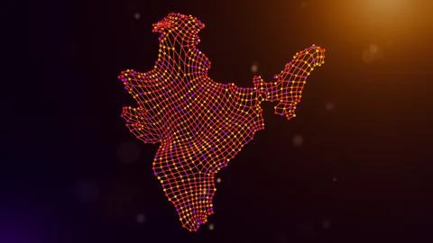 India Digital Network Map With Flowing Data Structure Stock Illustration
