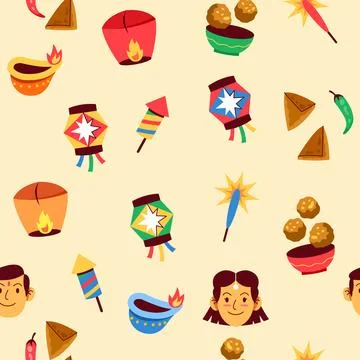 India Diwali Seamless Pattern Stock Illustration