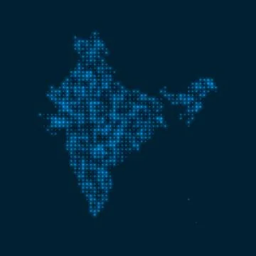 India dotted glowing map. Shape of the country with blue bright bulbs. Vect.. Stock Illustration