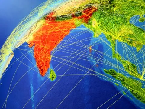 India on Earth with network 스톡 일러스트